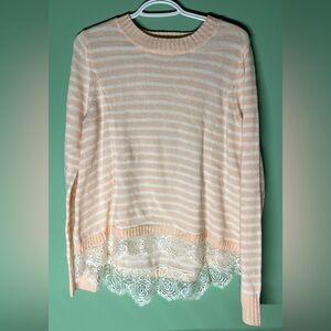 Striped Pink and White Sweater with Lace Hem